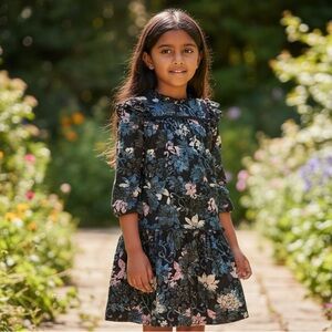 LILOU Velvet Floral Dress Black 8Y